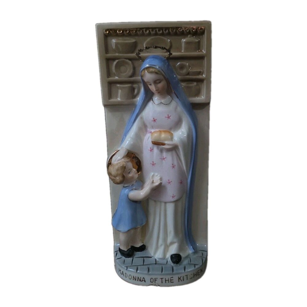 VINTAGE Madonna Of The Kitchen Ceramic Glazed Plaque Religious Virgin Mary READ